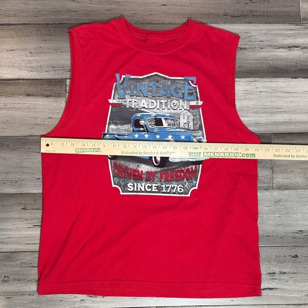 NWOT Red Vintage Tradition Men’s Tank Top with Patriotic Truck - Picture 3 of 6